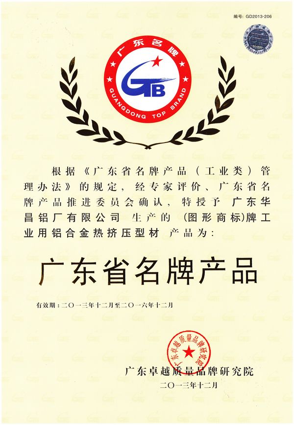 9393体育铝业喜获广东省名牌产品双声誉称呼