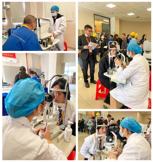 医务职员平和可亲，，，，耐心地对每个员工举行检查。。。。。。